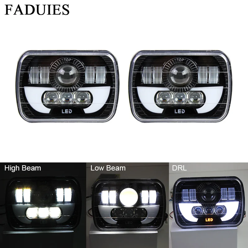 

FADUIES 5"x 7" 6X7" Projector Rectangular Headlights Assembly With Angel Eyes DRL For 87-95 Jeep Wrangler YJ 85-87 Chevy Truck