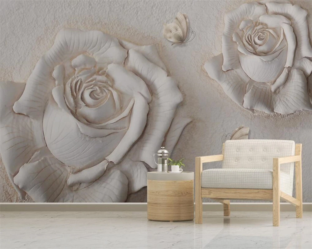 Beibehang Custom wallpaper 3D embossed rose butterfly TV background wall home decoration living room bedroom mural 3d wallpapers