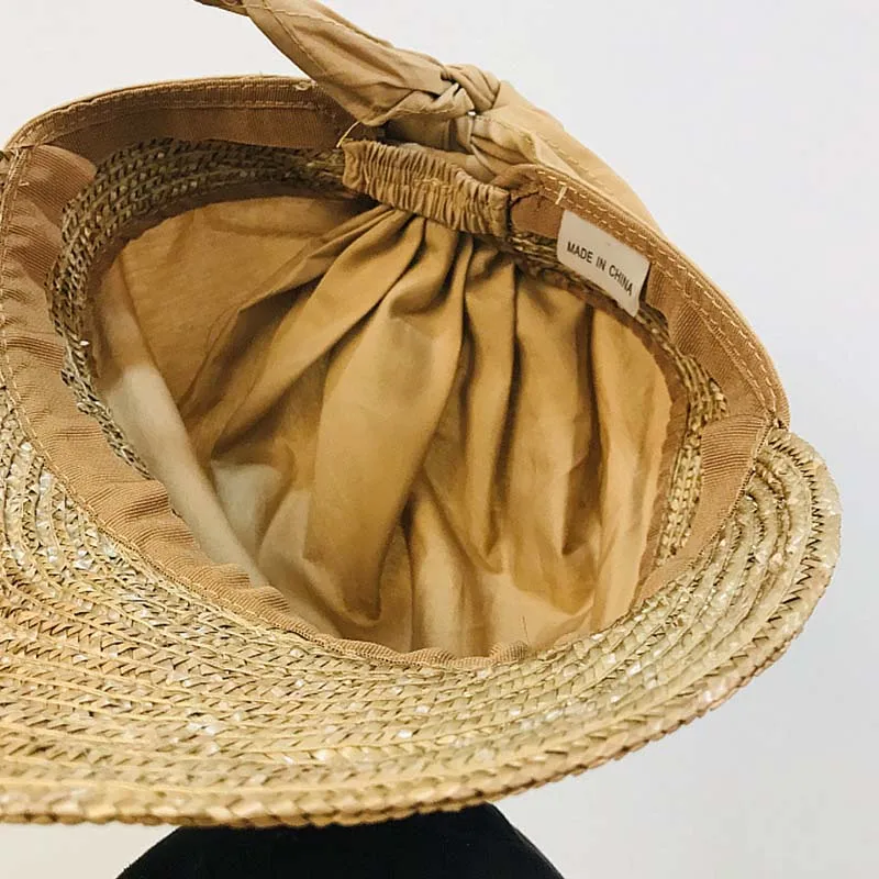 New Women Sun Cap Woven Straw Hat Visor Patchwork Breathable Cotton Turban Hat Baseball Style Summer Cap Casual Street Beach Cap