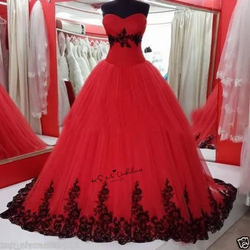 Black Red Wedding Dresses Plus Size Vestidos de Noivas Lace China Bridal Gowns Corset Back Gothic Wedding Gown Puffy Trouwjurk image 2