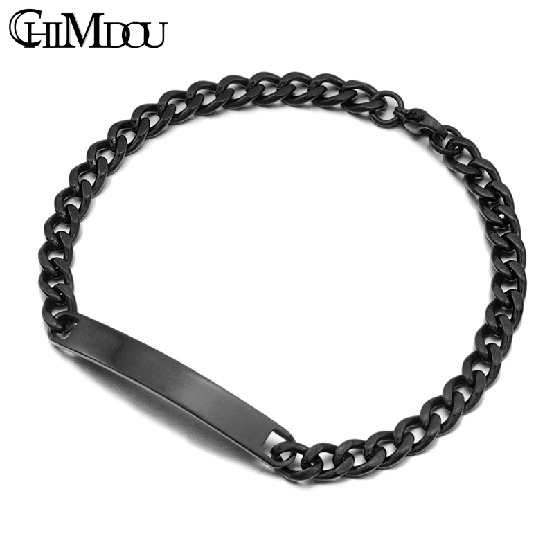 CHIMDOU Silver Color Stainless Steel Bracelet Women Jewelry Curb Chain Blank ID Bracelet Fashion Jewellery AB143