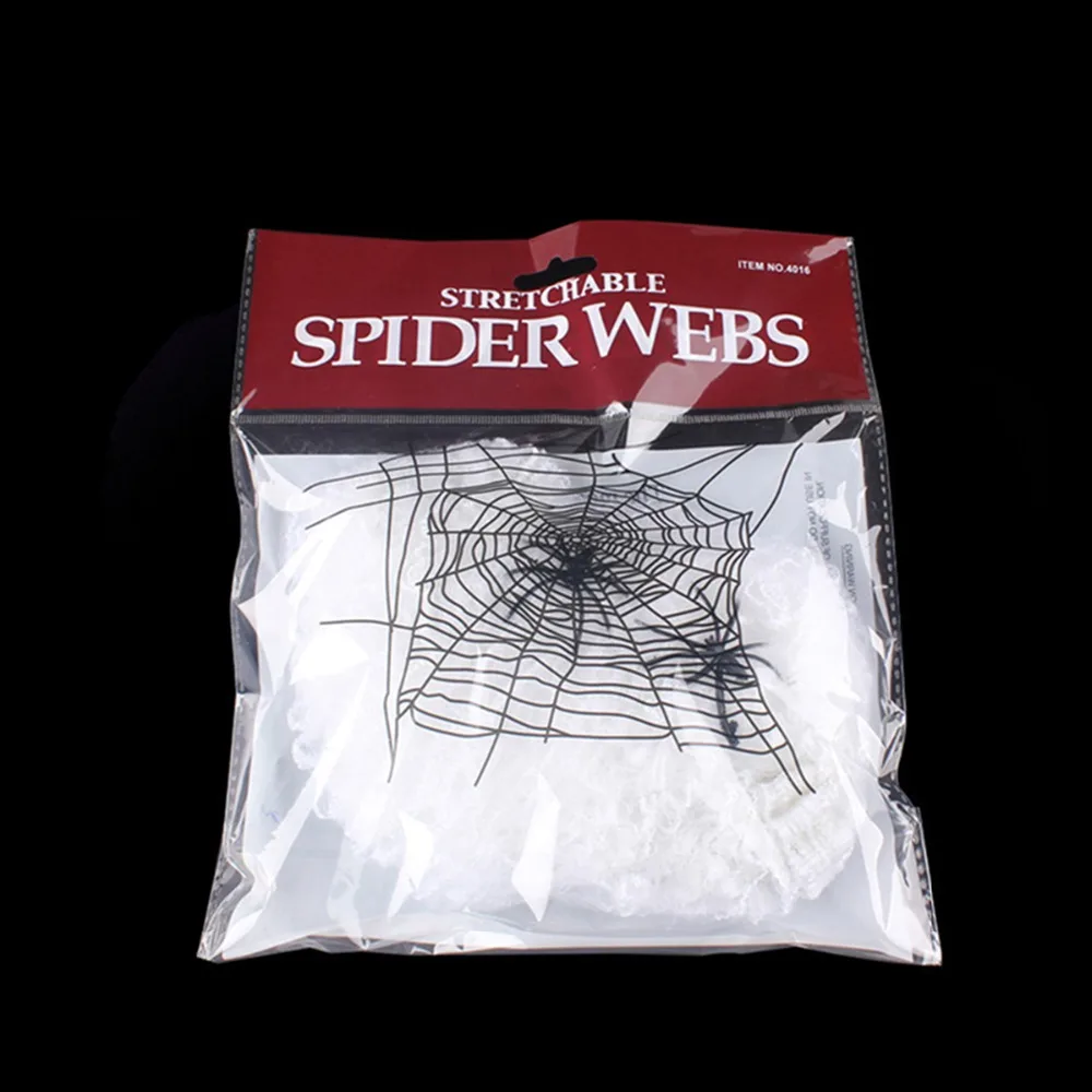 1Pc Halloween Decor Colorful Artificial Spider Web Cotton Stretch Cobwebs With Fake Spiders Scary Party Scene Horror House Props