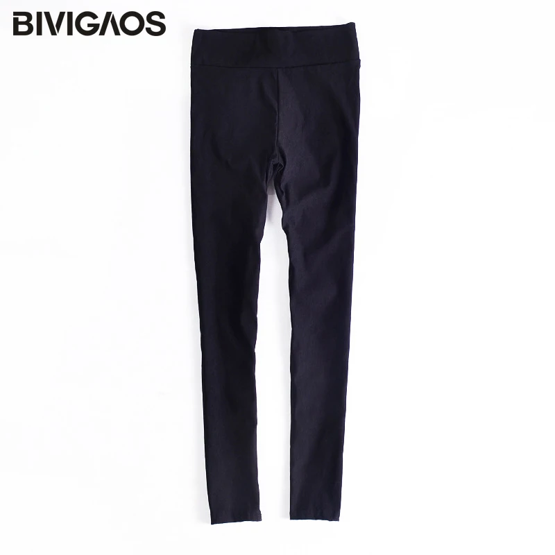 BIVIGAOS Spring Summer Fashion Womens Black Casual Elastic High Waist Leggings Trousers Pocket Pencil Pants Skinny Slim Female