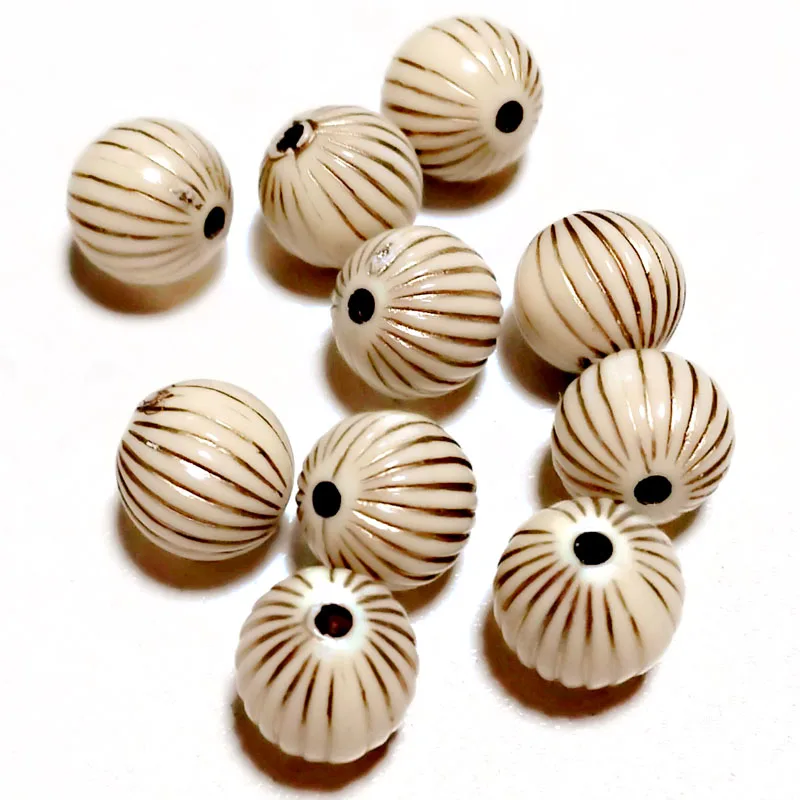 Miasol 100 Pcs 10mm Plating Acrylic Vintage Retro Ethnic Stripe Round Antique Design Spacers Beads For Diy Jewelry Making