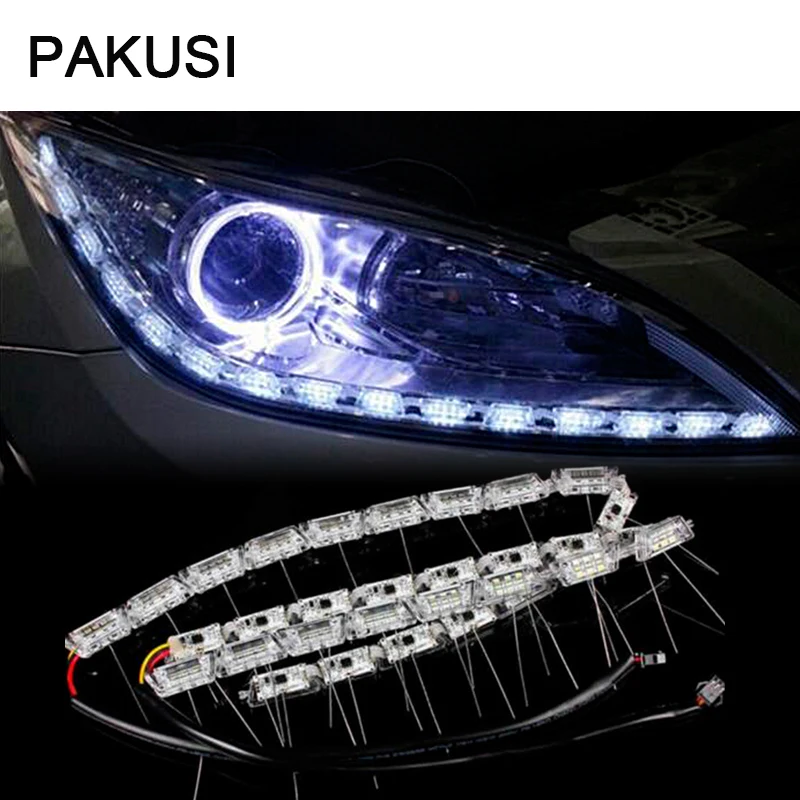 PAKUSI NEW Car LED Strip Lamp DRL lights 12V For Renault duster Lada vesta VW Volvo Opel MG accessories White+Yellow turn signal