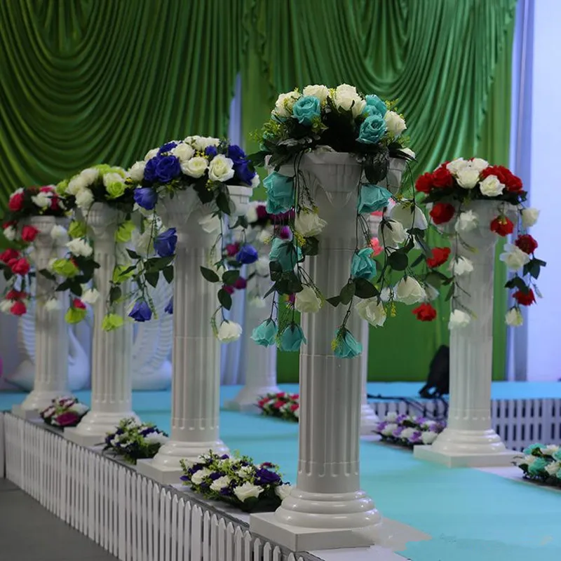 4PCS Upscal Artificial Rose Flower Bouquet With Roman Column Set Road Lead Pillar For Wedding Decoarion