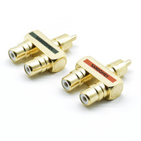 2pcs Monster Binary RCA  Audio Conversion Joint RCA 3  interfaces Gold Copper-plated  Lotus 1 male to 2 female transfer adapter