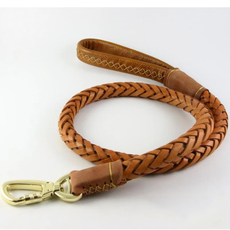 Genuine Leather Dog Leash Leads Pet Braided Dog Chain Handmade Thicken Extra Wide Pet Training Belt for Husky Golden Retriever