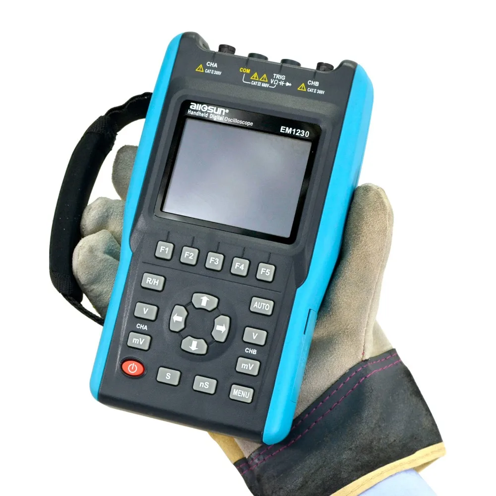 ALLOSUN 2 in1 Handheld Oscilloscope 2 Channels with Color Screen Scope Digital Multimeter DMM Meter EM1230 all-sun