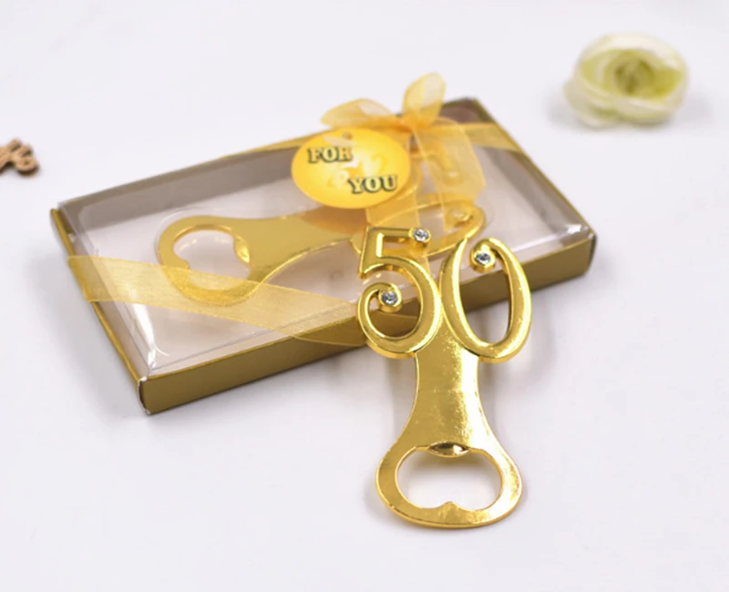 100piece/ lot Golden Wedding Souvenirs Digital 50 Bottle Opener 50th Birthday Anniversary Gift For Guest