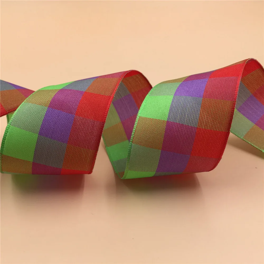 

38MM X 25yards Buffalo checked lattice plaid ribbon for gift box packaging wired edges N2245