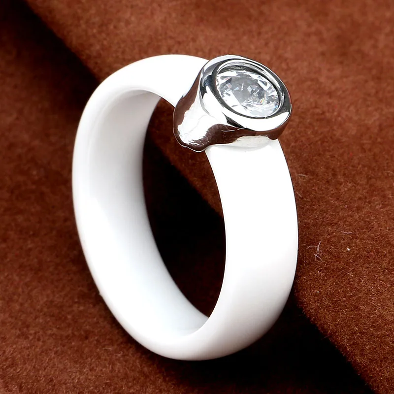 Engagement Ring AAA Cubic Zircon Big Stone Ceramic Ring Black White Stainless Steel Women Ring Fashion Jewelry Good Quality Gift