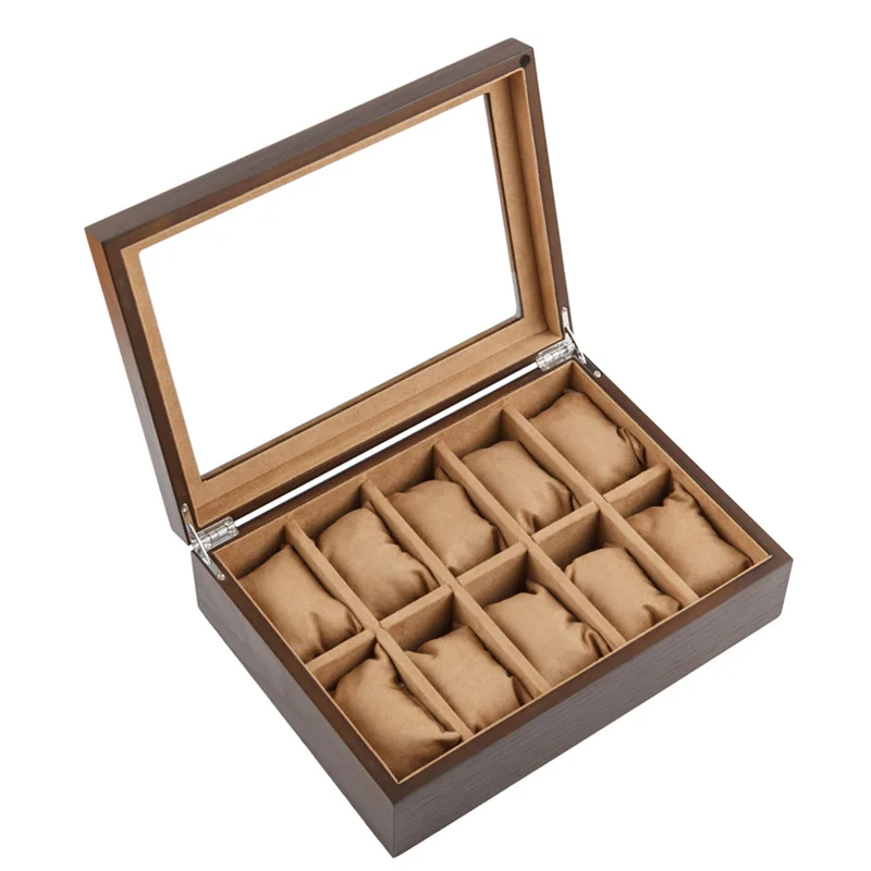 10 Slots Wood Watch Box Organizer With Glass Window Wooden Watch Holder For Men Watch Case Storage Box Watch Display Gift Box
