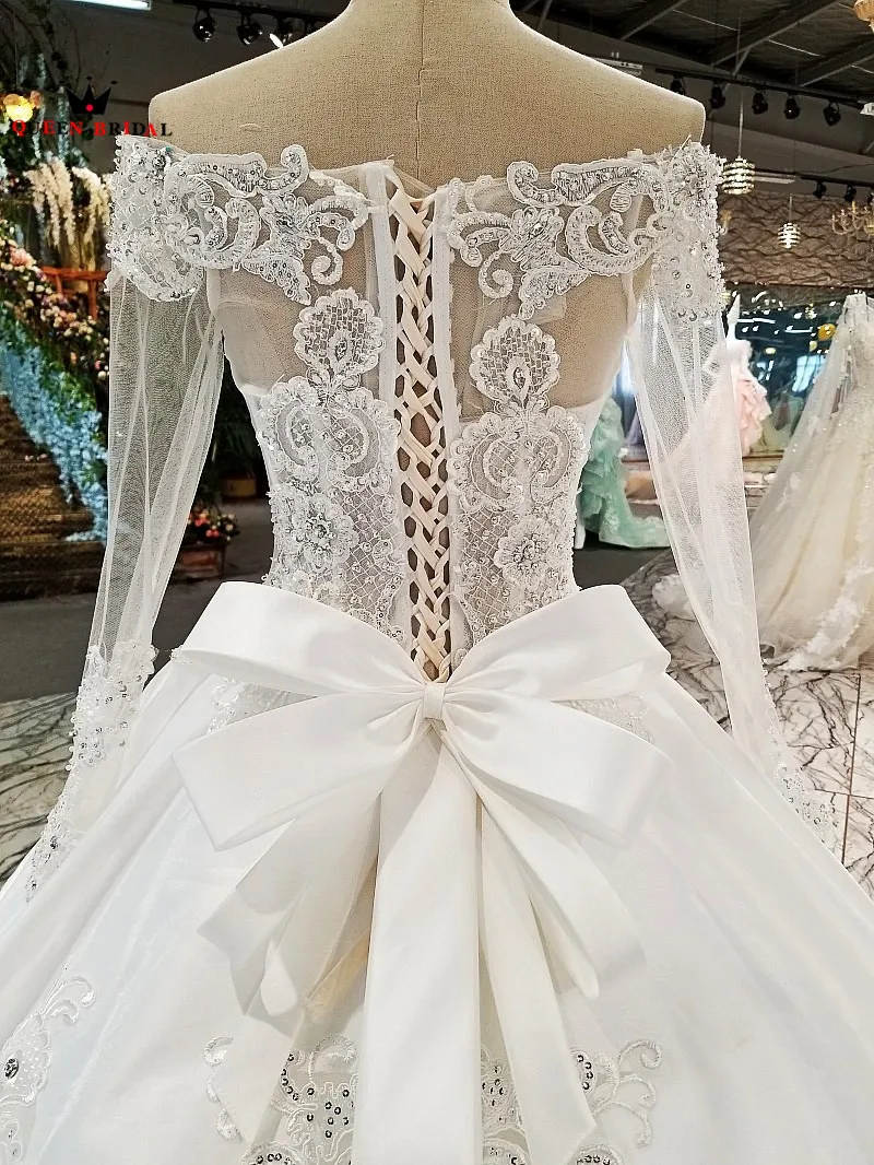 Nach Maß Weg Von der Schulter vestido de noiva Spitze Perlen Pailletten Hochzeit Kleider 2021 QUEEN BRAUT Hochzeit Kleid WD37