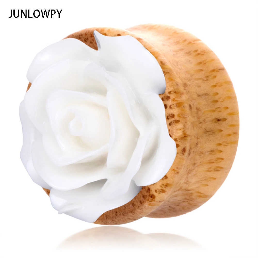 

JUNLOWPY модные бамбуковые деревянные телесные туннели с цветком, подходят для ушных пробок, пирсинг, серьги, ювелирные изделия для тела, полые расширители для ушей, 70 шт.