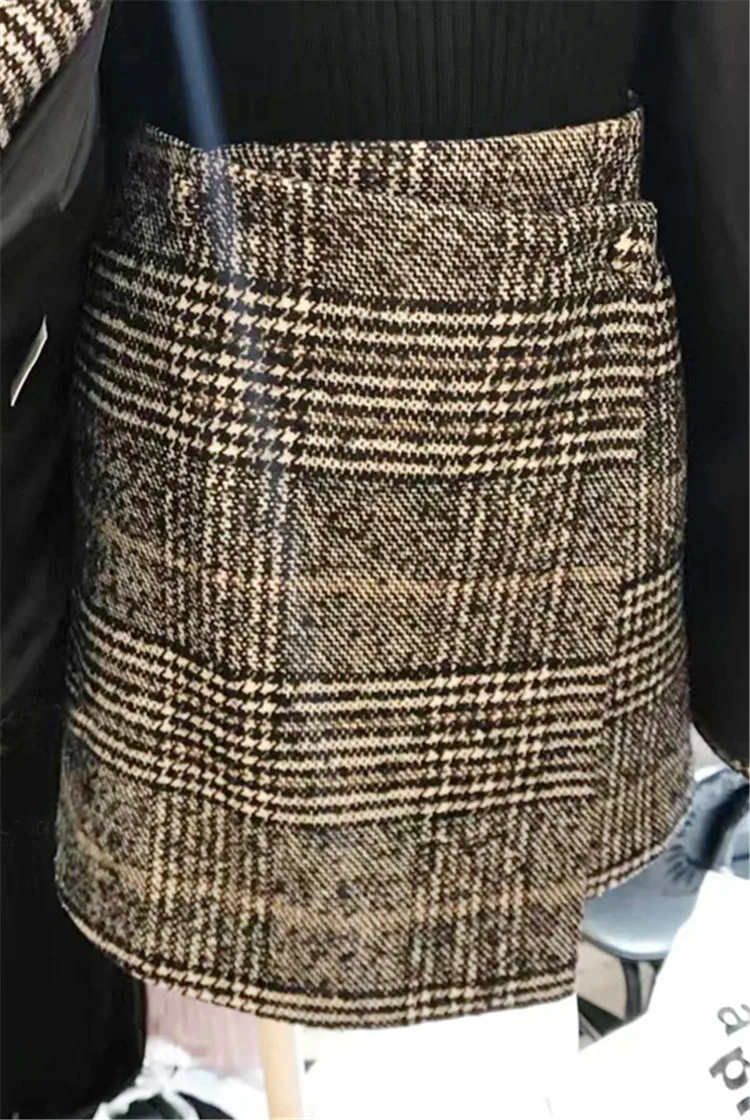 Hot Selling new 2018 lattice stripes long suit jacket half skirt suit ladies fashion casual suit + skirt two piece set (B482)