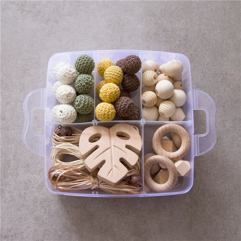 1 Box Silicone Teether Beech Leaf Wood Beads for Baby Rattle Accessories DIY Jewelry Set Crochet Beads Handmade Baby Toys Kit