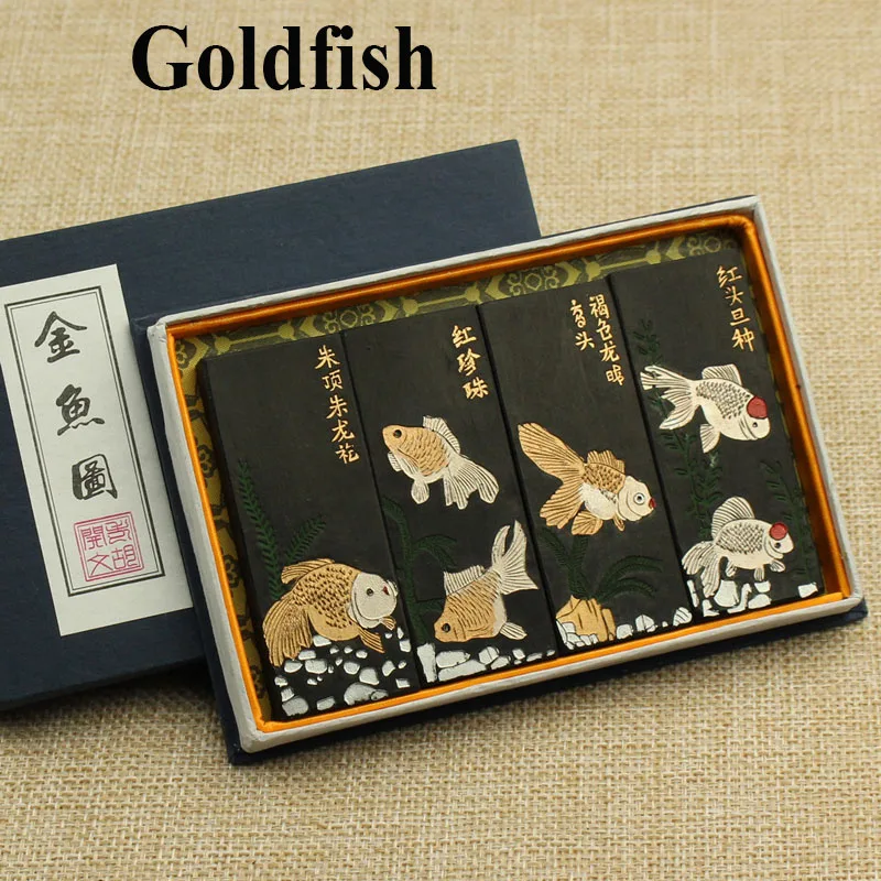 

4pcs Chinese Ink Stick set Solid inks Huishe Laohukaiwen Chinese Sumi-e ink Paint calligraphy ink Goldfish