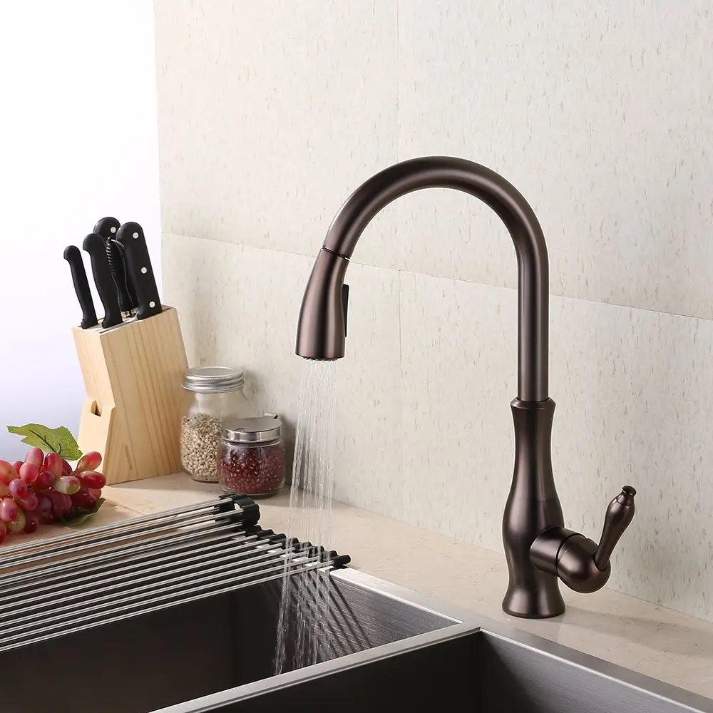 High quality Brass Kitchen Tap Oil Rubbed Bronze 1 hole Pull Down Kitchen Faucet with Retractable Pull Out Sprayer ORB faucet