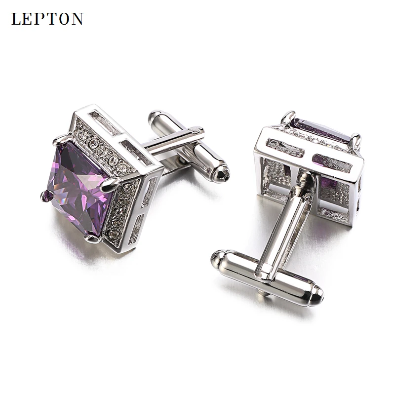 High Quality Purple AAA Zircon Cufflinks For Mens Hot Sales Luxury Crystal Cuff links Of Groom Wedding Jewelry With Gift Box