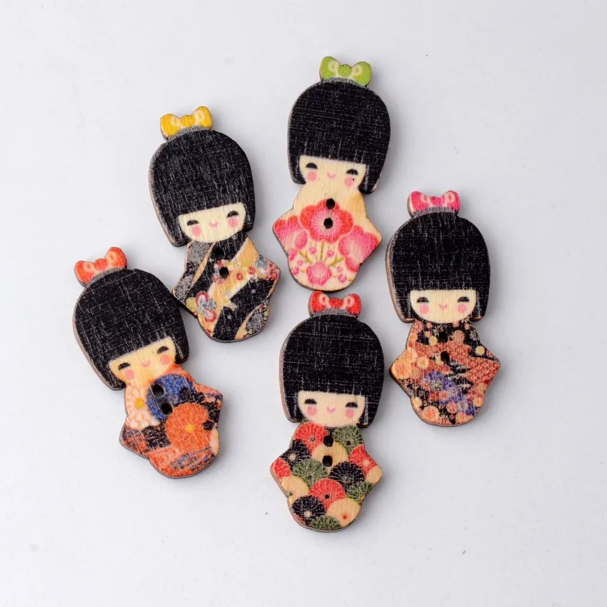 Free shipping-Random Mixed Lovely Dolls 2 Holes DIY Wood Bakelite Painting Sewing Buttons Scrapbooking 15-40mm