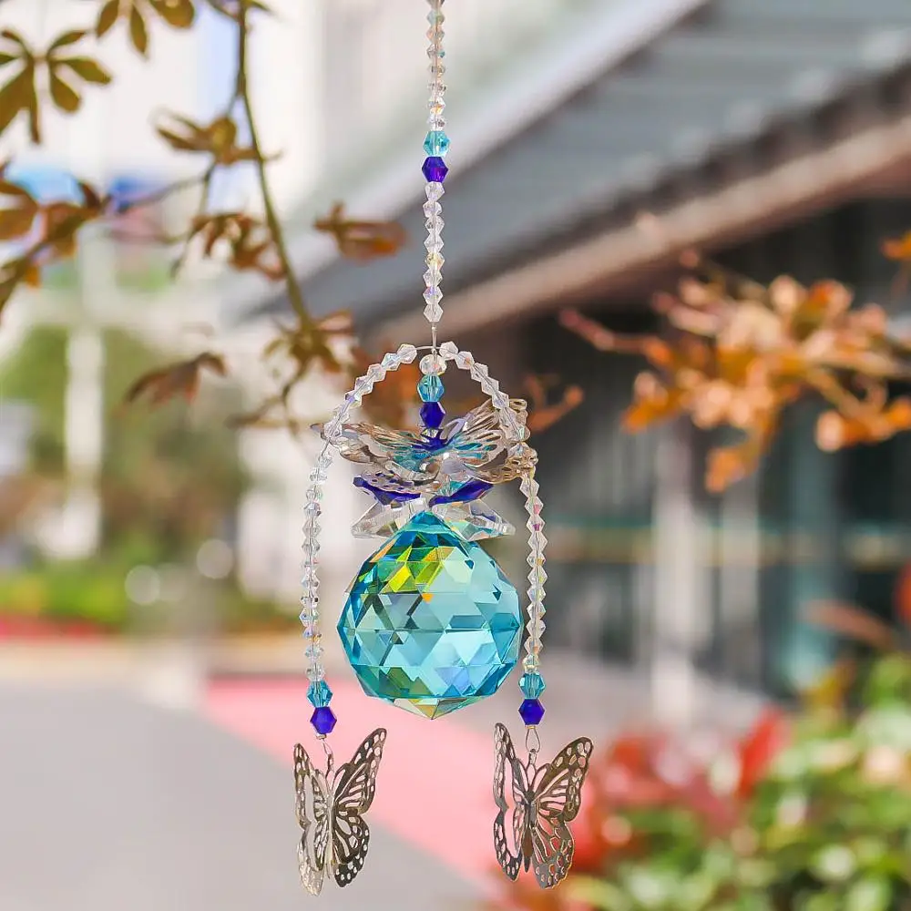 H&D 40mm Handmade Butterfly Crystal Ball Prisms Window Sun Catcher Ornament Rainbow Maker Hanging Suncatcher Home Wedding Decor