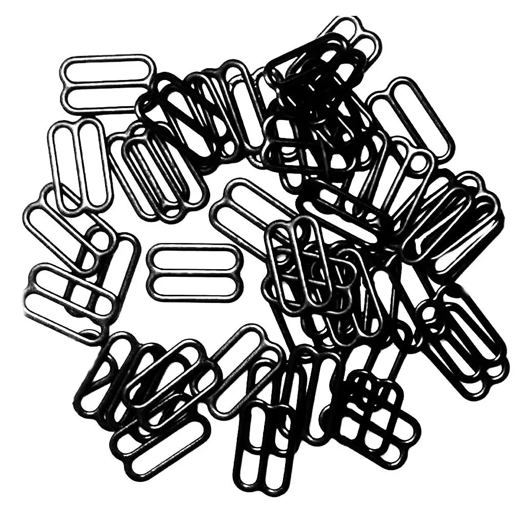 100pcs Metal Bra Lingerie Strap Sewing Clip Hook Eye Slider Black 25mm