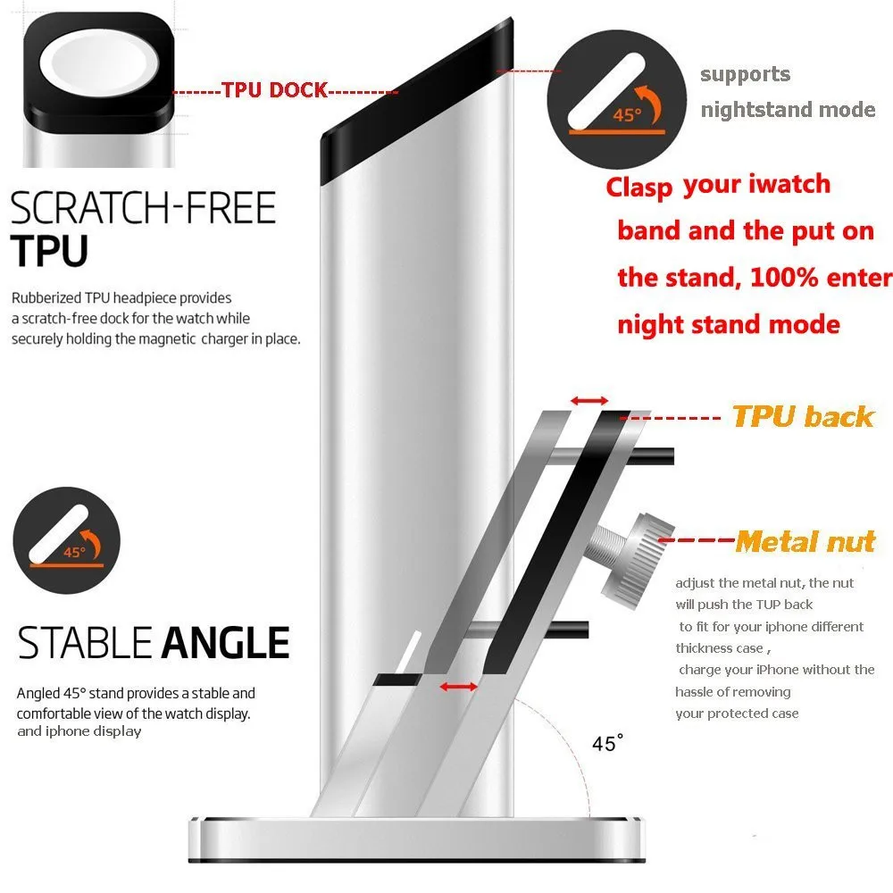 الألومنيوم حامل حامل ل أبل ووتش 3/2/1 حوض شحن شاحن محطة جبل قاعدة ل فون X/8/ 7/7 زائد/SE/5s/6S/زائد