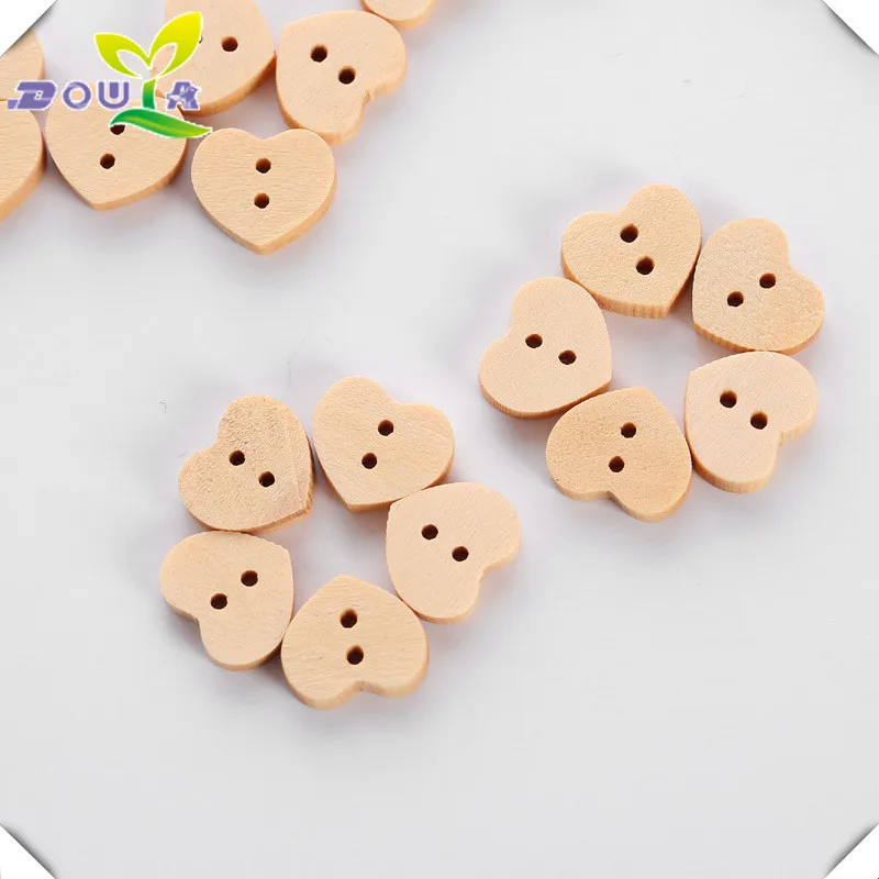 Wood natural color button heart shaped wood buckle cartoon button 48pcs/ bag