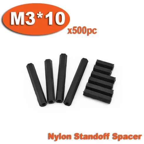 

500pcs M3 x 10mm Black Plastic Nylon Hexagon Hex Female Thread Nuts Standoff Spacer Pillars