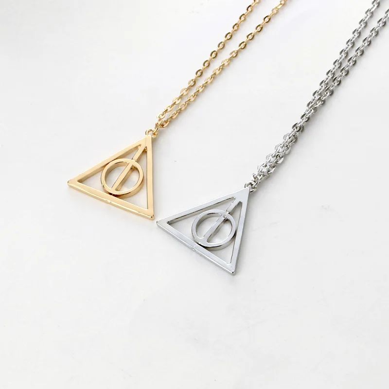 Hot Sale Movie Deathly Hallows Necklace Fashion Rotated Triangle Pendant Chain Jewelry For Women&Men