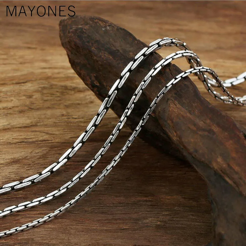 

Hot Sale 1.5mm-3mm square bamboo necklace vintage chain 100% 925 sterling silver fashion jewelry necklace for women and men