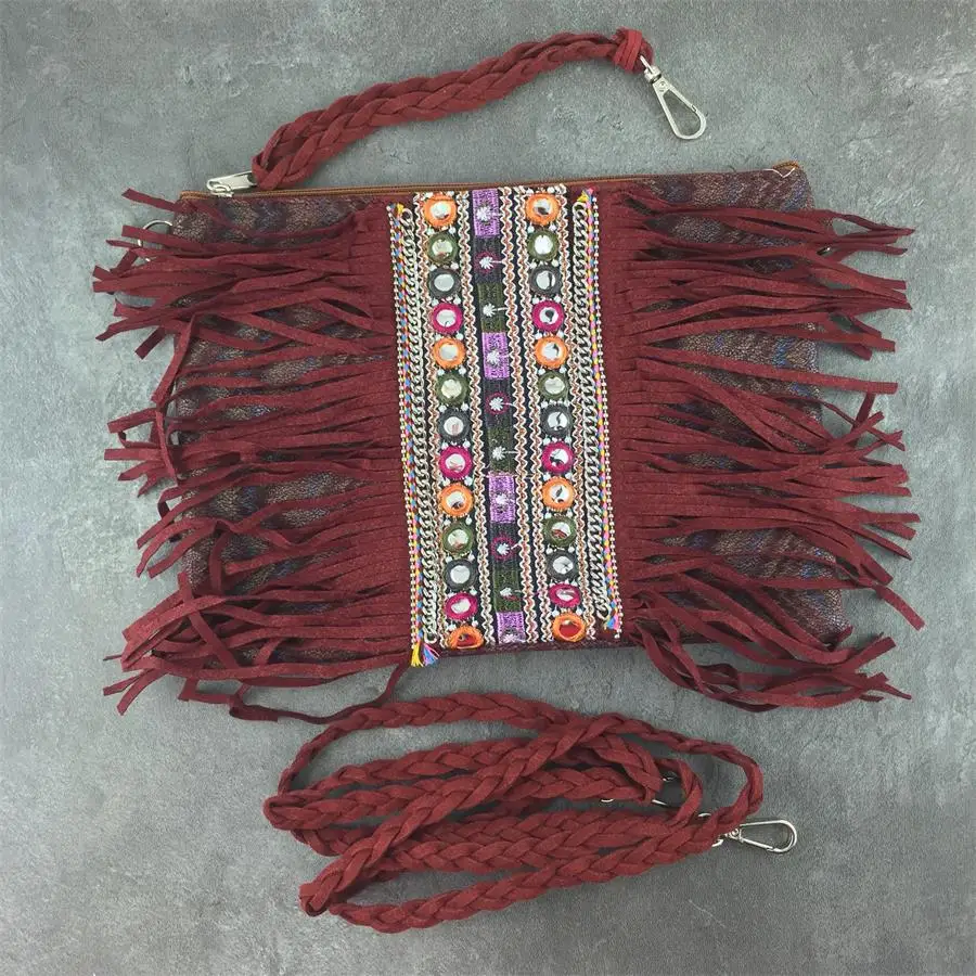 

Red Handbags Women Shoulder Fringed Messenger Bag Tassel Boho Bags Saddle Hippie Gypsy Vintage Bohemian Bag