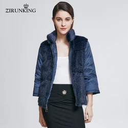 ZIRUNKING Real Mink Fur with Down Jacket Lady Reversible Natural Mink Fur Female Blue Stripe High Quality Fur Clothing ZC1808