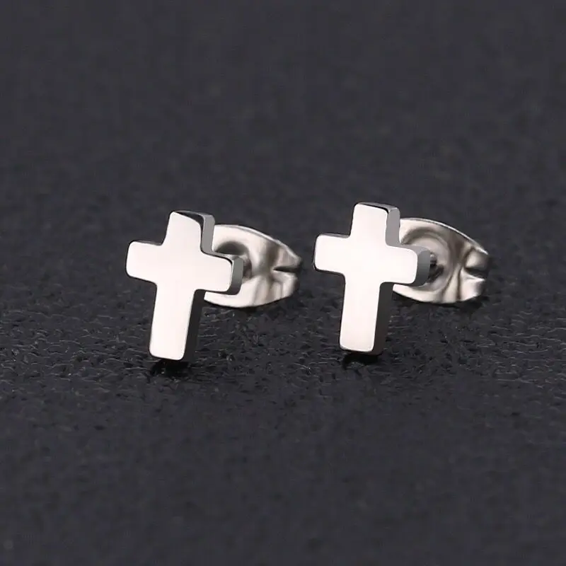 Wholesale Jewelry --Fashion Titanium Steel Small Cross Stud Earrings For Men Women Punk Jewelry - view 3