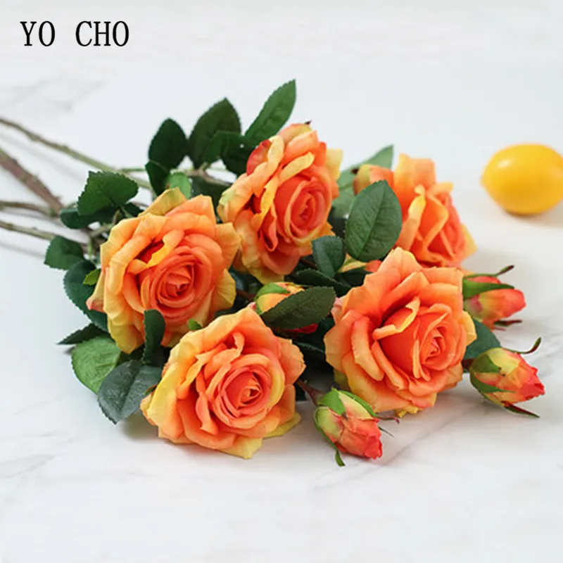 YO CHO Artificial Rose Flower Home Decoration Wedding Bouquet Table Flower Pink Rose Wedding Flower Bridesmaid Sister Bouquet