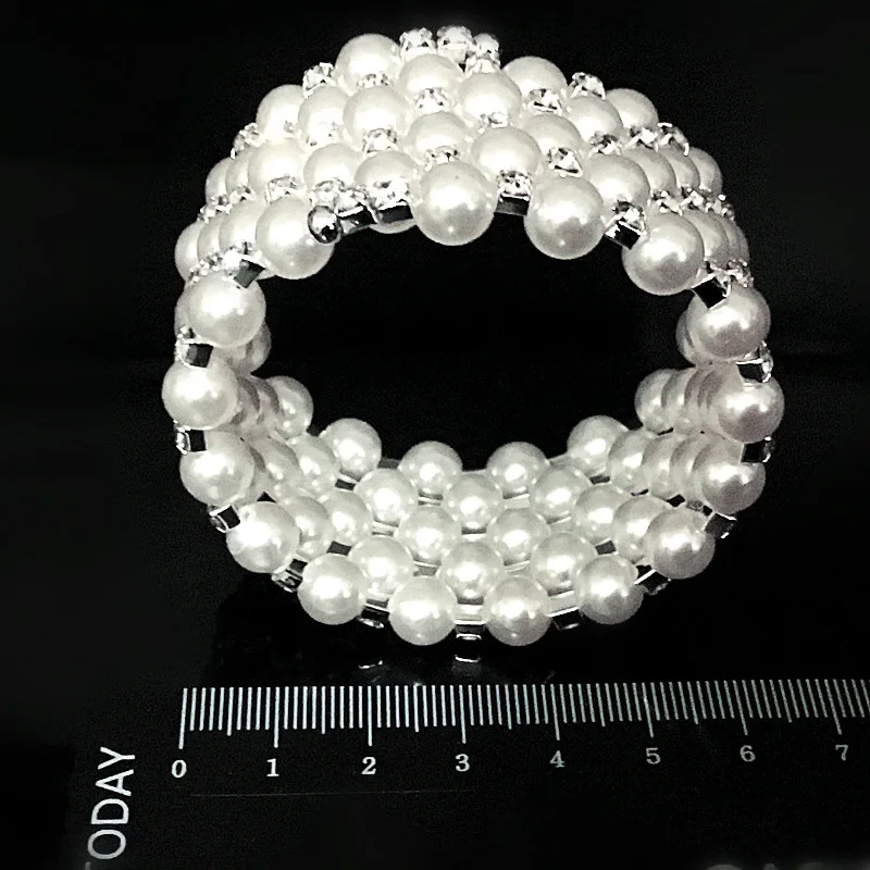 New Luxury Jewelry Wedding Wide 6 Row Pearl Bracelets Bangles For Women Crystal Female Hand Bracelet Charms Silver Color Braclet