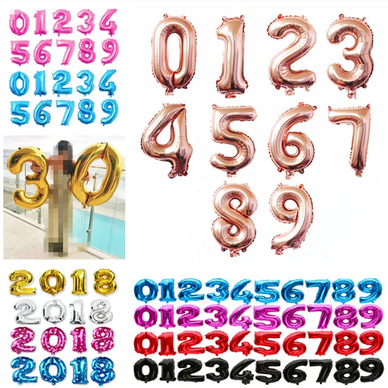 32 40 Inch Rose Gold Giant Foil Number Balloons Big Digit Air Balloon Birthday Party Wedding Decor Balls Event Party Supplies