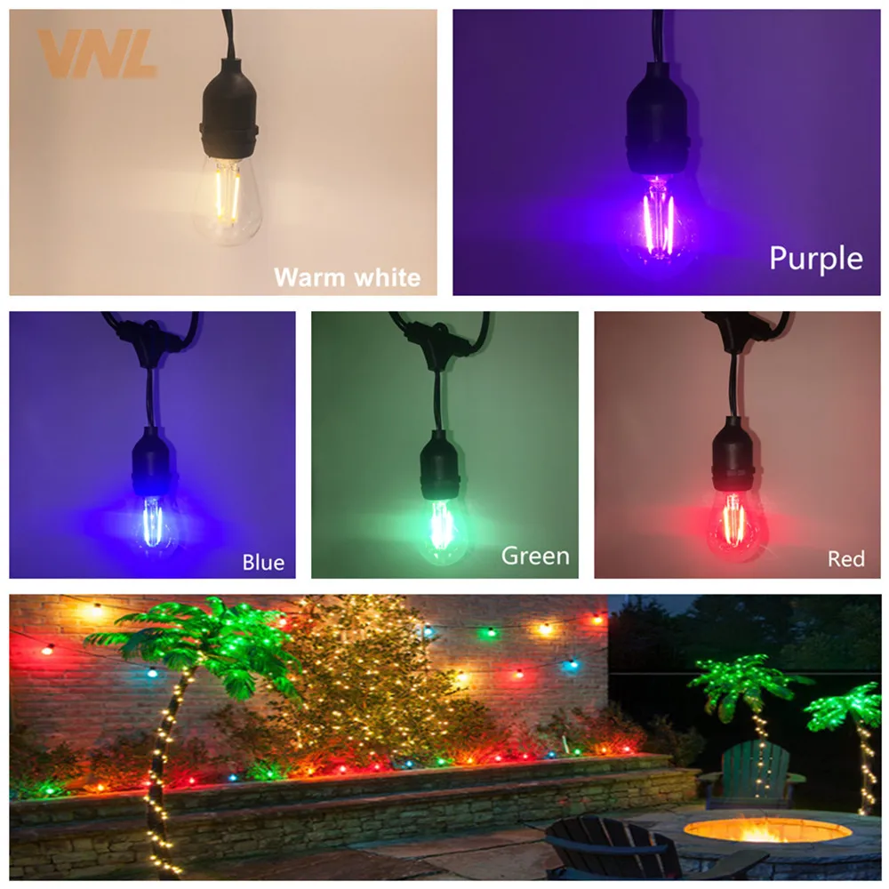 VNL IP65 15M Commercial LED String Lights S14 LED Multicolor Light String Waterproof For Holiday Garland Wedding Lighting