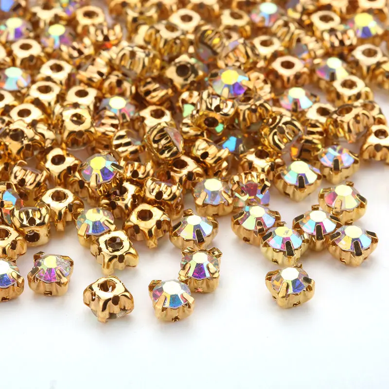 Multi Sizes Crystal Acrylic Sew On Rhinestones with Silver/Gold Claw Flatback Sewing beads For Wedding Dress DIY Crafts