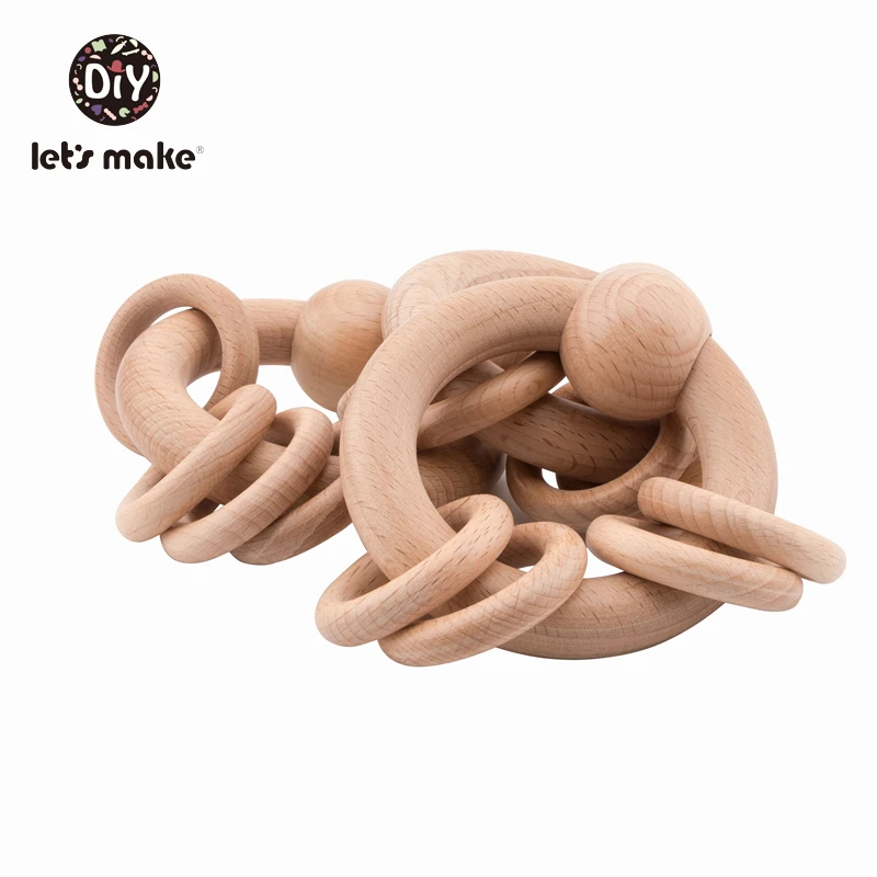 Let's Make Baby Toys Rattle Beech Wooden Teething Ring Bed Bell Children Latex Free 1pc Educational 4-6 Months Teether Baby Gift