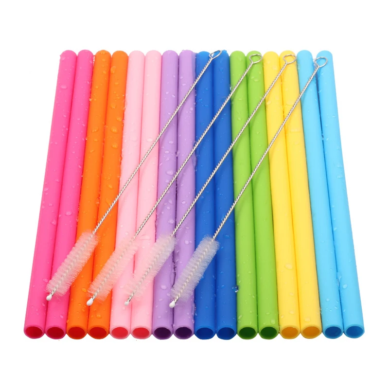 2Pcs Silicone Straws Reusable Bubble Tea Straws Big Bent Straight Drinking Straws Long Drink straw Set With Cleaning Brush