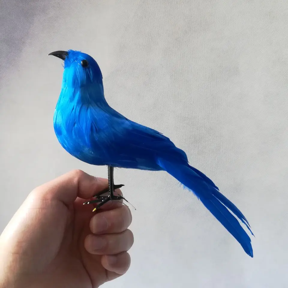 Oiseau bleu, jouet en mousse et plumes, décoration de jardin, accessoire de tournage, cadeau h1587, 22cm environ