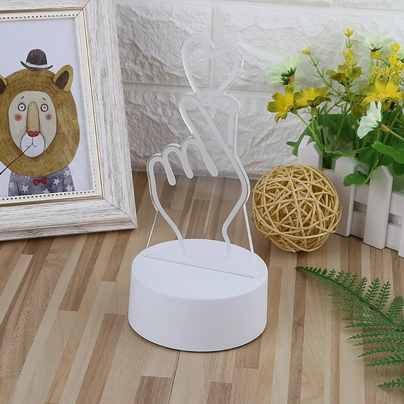 USB Novelty 7 Colors Changing Finger Heart LED Night Light 3D Desk Table Lamp Home Decor