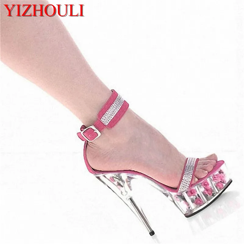 

Costume sequined stage sandals, pink 15cm transparent stage heel sandals