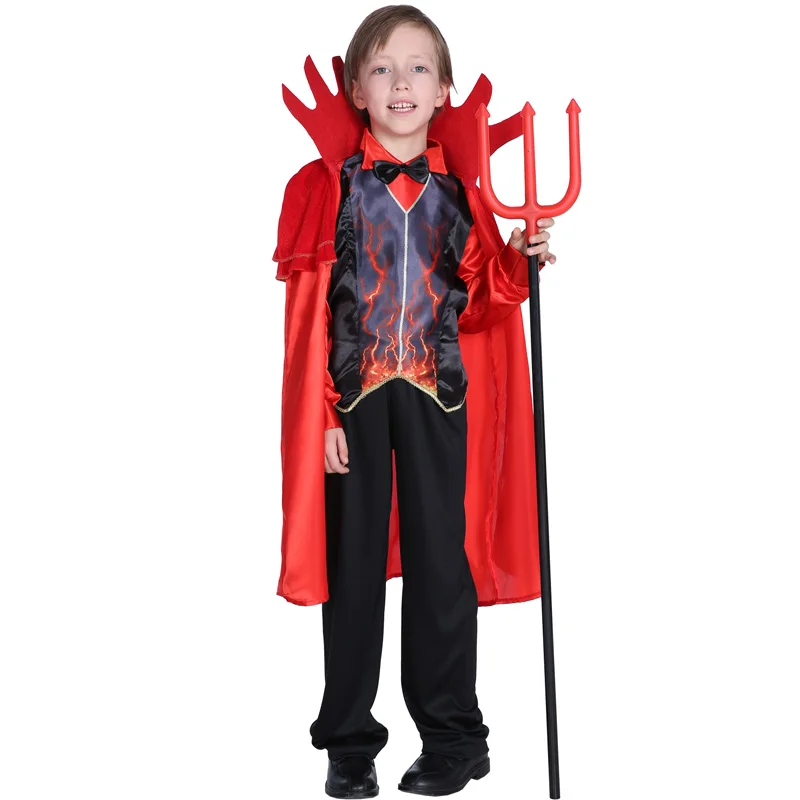 M-XL niños Halloween disfraces de demonio rojo niños Fiend Hell Devil Cosplay aterrador carnaval Purim desfile vestido de fiesta de disfraces
