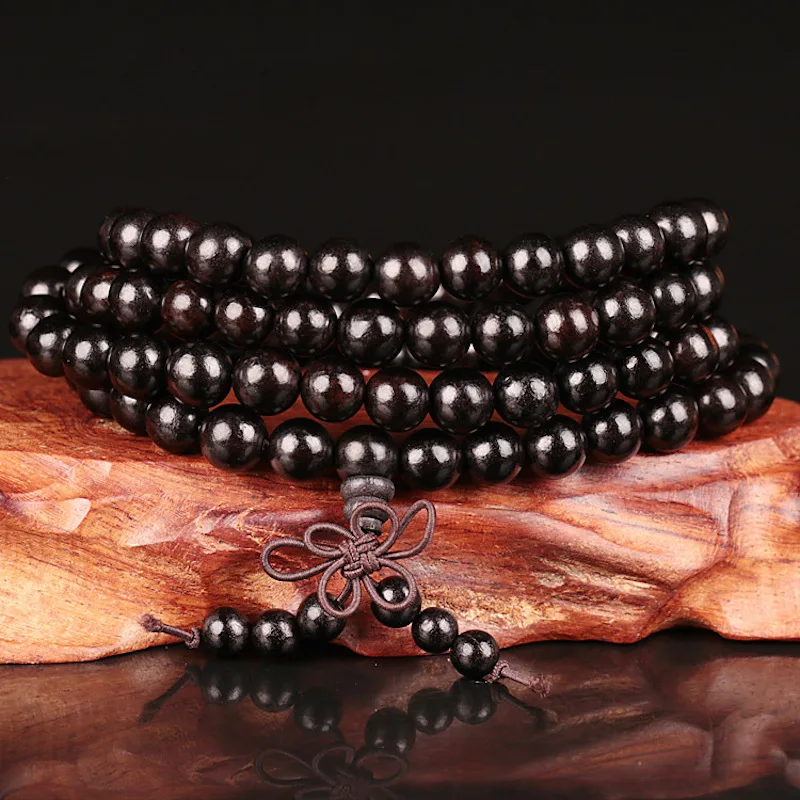 6mm 8mm 10mm 12mm *108 Beads Ebony Wood Buddhist Buddha Meditation Prayer Bead Mala Bracelet Women Men Yoga Jewelry