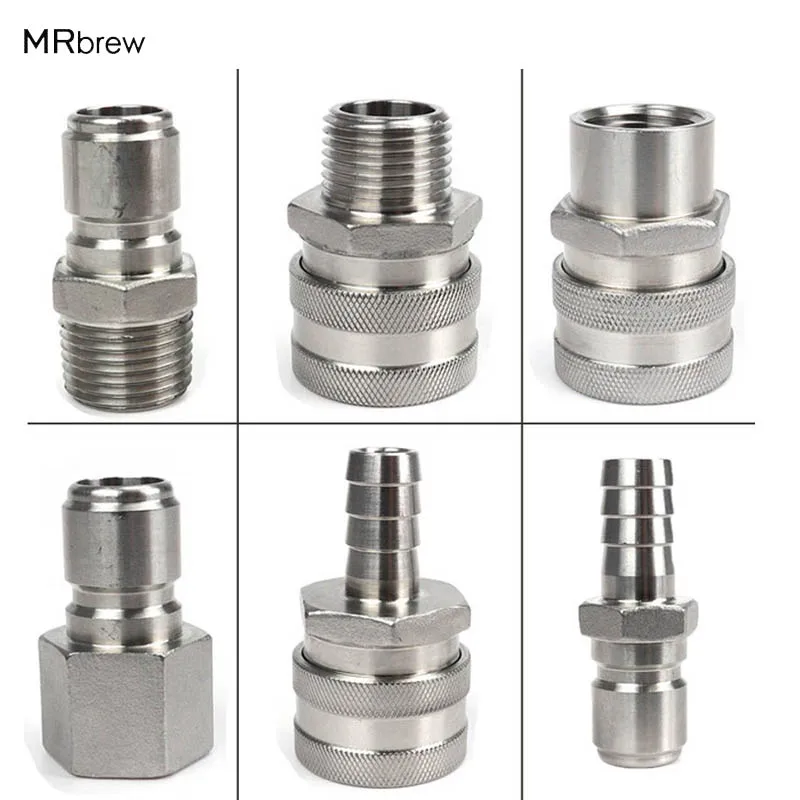 

Stainless Steel 304 Homebrew Beer Quick Disconnect Set Ball Lock Style Fitting 1/2"Barb And 1/2"NPT Fast Connector Home Brewing