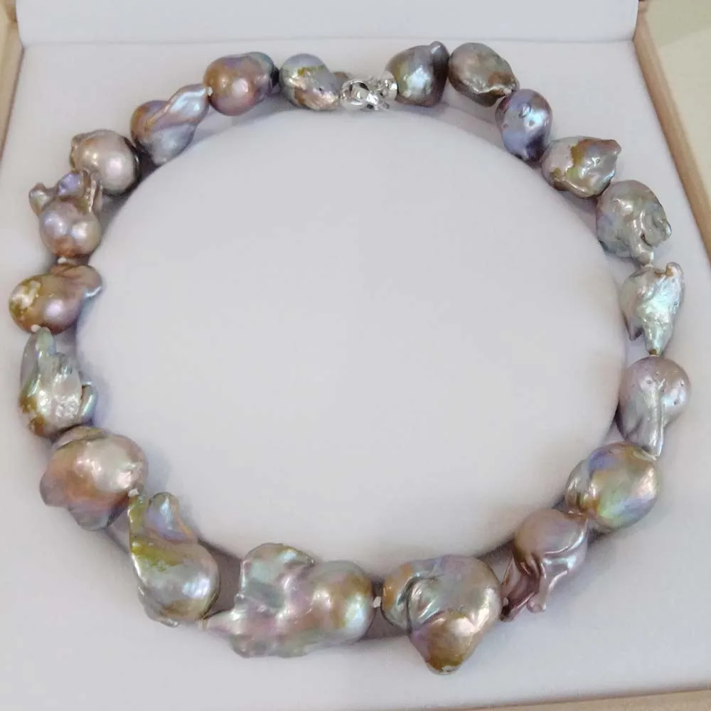 100% NATURE FRESHWATER Baroque PEARL NECKLACE-15-19 MM big PURPLE  pearl NECKLACE-IN Violet COLOR-49-120 CM