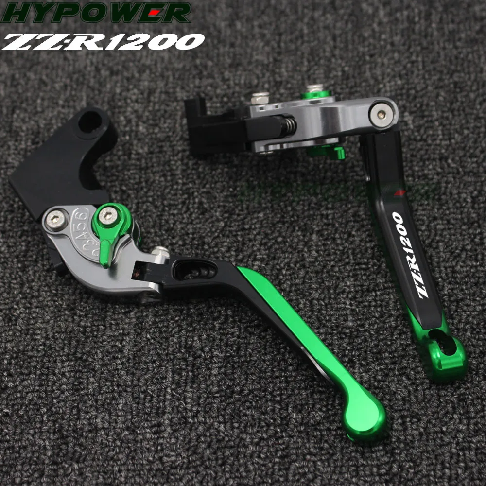 !Logo(ZZR1200) Green+Titanium For Kawasaki ZZR1200 ZZR 1200 2002-2005 CNC Adjustable Folding Extendable Motorcycle Brake Clutch